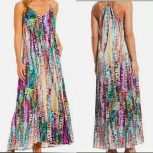 NICOLE MILLER Women’s Watercolor Print Satin Maxi Dress, Size XL